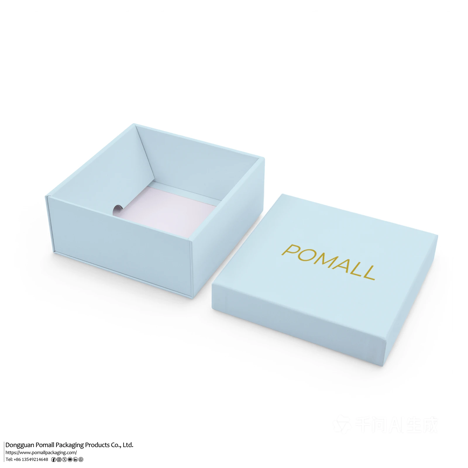 Pastel blue foldable gift box with gold logo Pastel blue foldable gift box with gold logo